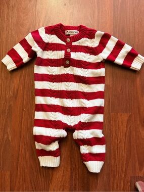 Cherokee Red and White Striped Knit Romper